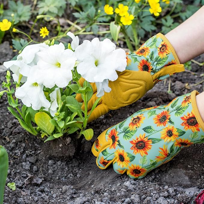 Pleneal Gardening Gloves for Women Men - Leather Garden Gloves Thorn Proof, Outdoor Protective Working Gloves for Weeding