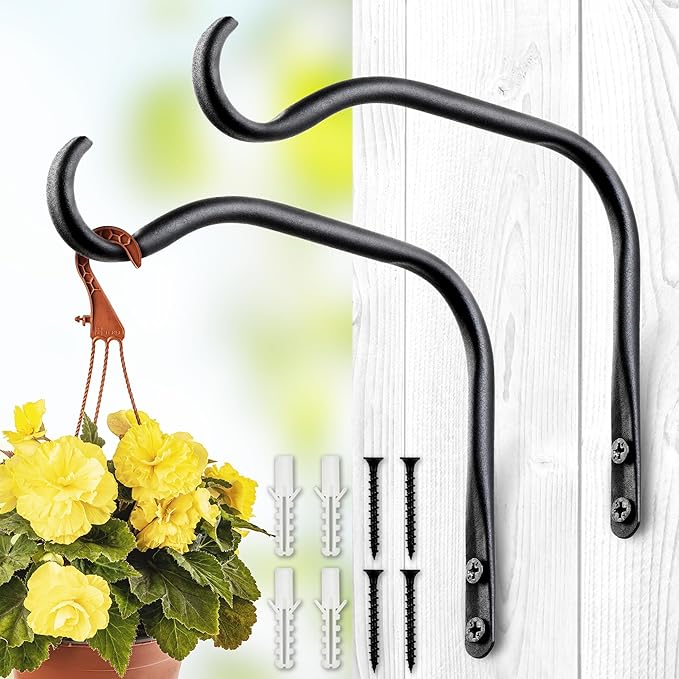 Lifyzoon Durable Plant Hangers Brackets: 2 Pack 8 Inch Outdoor Metal Hanging Plant Brackets - Rustproof Wall Hooks for Hanging Flower Basket Bird Feeders Wind Chimes and Lanterns