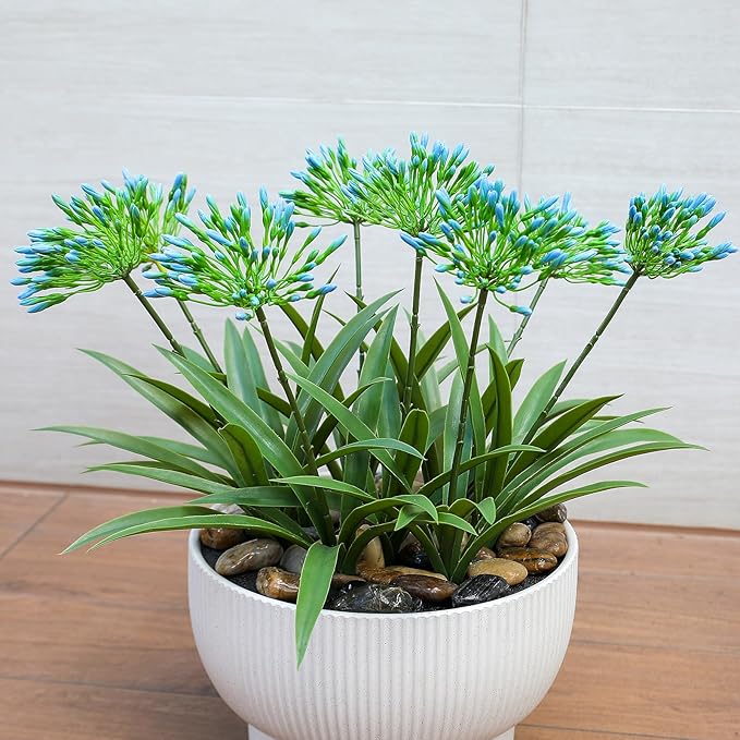 HIFORESTAR Artificial Flowers Fake Blue Plants Outdoor Spring Summer Decoration Realistic Faux Greenery for Front Door Porch Planter