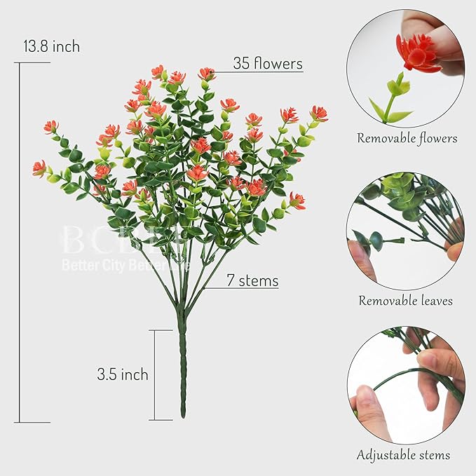 BCBLF Artificial Flowers for Outdoors, 12 Bundles UV Resistant Realistic Faux Plants for Outside Porch Planter, Spring Summer Home Garden Decoration, Orange