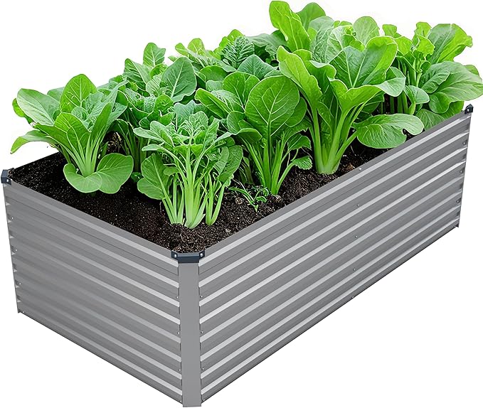 DIIYIV 6x3x2FT Galvanized Raised Garden Bed Kit,Vegetable Plant Boxes-Rectangle Metal Flower Box,Large Planter Raised Beds Outdoor Garden for Planting,Fruit,Herb-Silver
