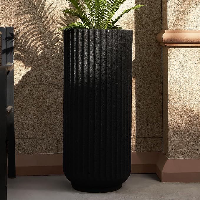 TerraDeco 31.5 Inch Tall Roman Column Concrete Planter（14.2Dx31.5H，36 Pounds）,Durable All-Weather Use with Drainage Holes,Large Tall Round Planter for Outdoor Indoor Plants