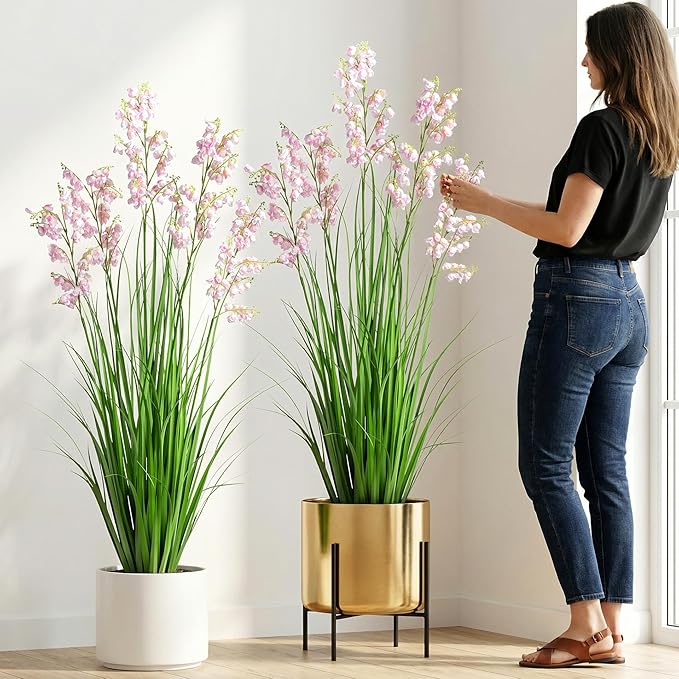 Ttranewsoo Green Onions Home Decor Fake Plants Lily of The Valley Snake Plant Home DéCor Accents Artificial Grass Room Decor Artificial Plants Indoor Artificial Grass 47" 2PCS（Pink）
