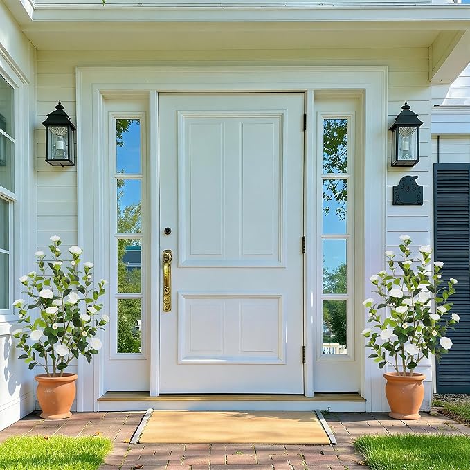 Nafresh 4FT Lush Artificial White Camellia Tree Outdoor 2 Pack, 48inch Faux Camellia Plant, Fake Camellia Flowers Tree for Indoor Outdoor Living Room Home Patio Front Door Garden Decor