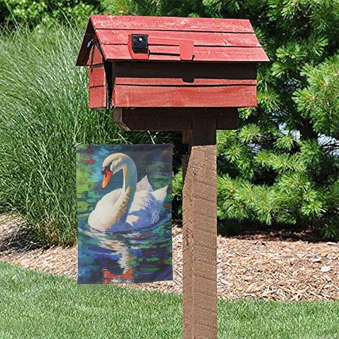 Swan Garden Flag 12x18 Inch Double Sided All-Weather Polyester Outdoor Flag For Patio Lawn Yard And Garden Welcome Decor