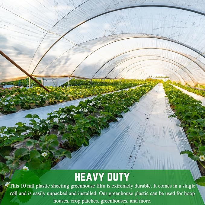 Farm Plastic Supply - String Reinforced 4 Year UV Resistant 10 mil Clear Greenhouse Plastic Sheeting - 4 Year UV Resistant Polyethylene Greenhouse Film, Hoop House Green House Cover (12' x 100')