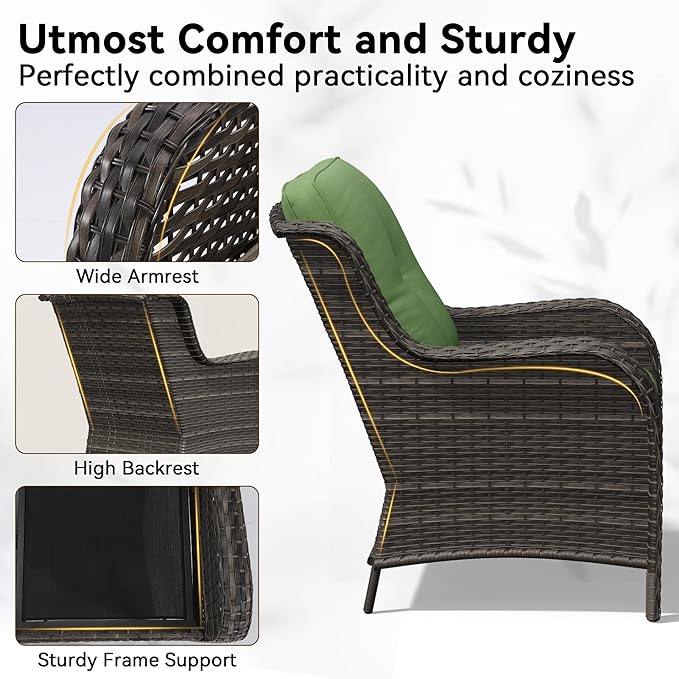 7 Piece Outdoor Wicker Patio Furniture Set, Patio Chairs Set with Thickened Olefin Cushions, High Back and Deep Seating, Hand-Woven PE Rattan, Ottoman for Porch, Deck