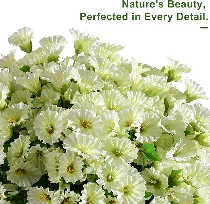 Artificial Morning Glory Flowers Plants for Outdoor 8 Pcs Faux Silk Petunias Flower Realistic Faux Flowers Plants for Outside Planter Porch Yard Patio Balcony Home Indoor Decor (8 Pcs Beige)