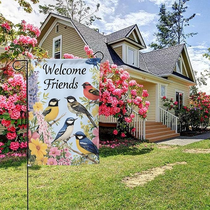 Friends Bird Garden Flag 12x18 Inch Double Sided All-Weather Polyester Outdoor Flag For Patio Lawn Yard And Garden Welcome Decor