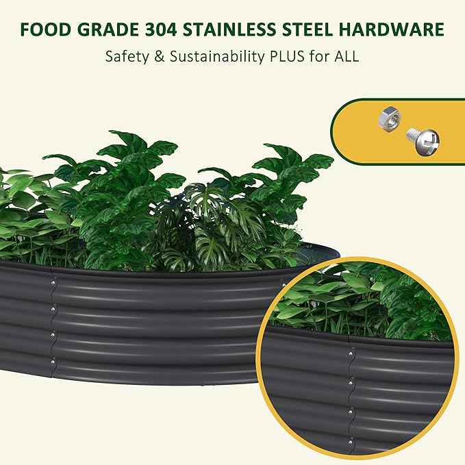 BlueWish Galvanized Raised Garden Bed, 11.1” H Raised Planter Box with Rubber Strip, 9-in-1 Modular, Bottomless Metal Raised Garden Bed for Vegetable, Hub, Flower