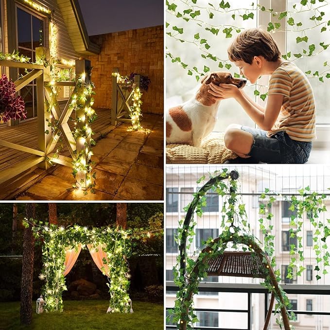 Outdoor Solar Fairy Lights, 39.3ft Ivy Fairy Lights with 120 LED String Lights, Solar Vine Lights Outdoor Weatherproof, 8 Modes Leaf Light for Garden, Balcony, Patio, Room Decoration