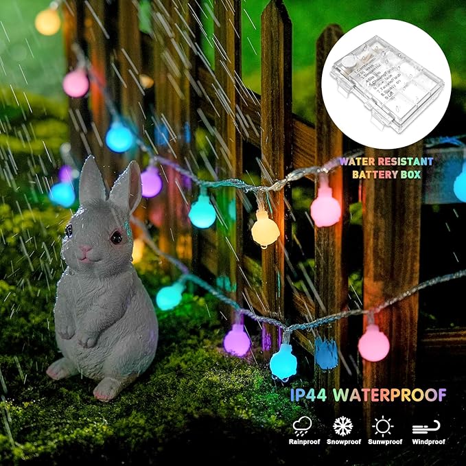 JMEXSUSS 100 LED Easter Lights Battery Operated, 33ft Multicolor Globe String Lights with Remote, 8 Mode Fairy Light Indoor Outdoor Waterproof for Bedroom Room Party Easter Decoration