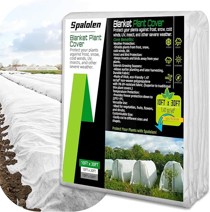 Spalolen Plant Covers Freeze Protection, 10ft X 30ft Floating Row Cover 1.47 oz/yd² Fabric, Garden Frost Cloth Frost Blanket Plant Frost Covers for Outdoor Winter Frost/Sun Pest Protection - White