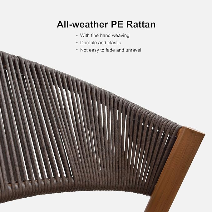 PURPLE LEAF 2 Pieces Patio Dining Chair All-Weather Wicker Aluminum Frame for Lawn Garden Backyard Deck Outdoor Dining Chair with Cushions, Deep Teak