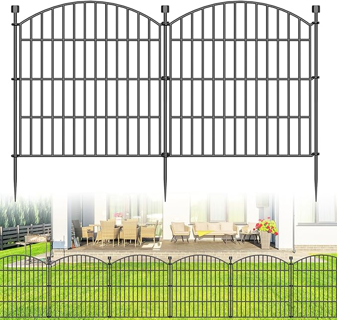 10 Panels No Dig Decorative Garden Fence Animal Barrier - 24 in (H) x 20 ft (L) - Dog Fence Outdoor for Yard, Rabbits and Small Pets - Tall Rustproof Metal Wire Fencing Border for Garden and Patio