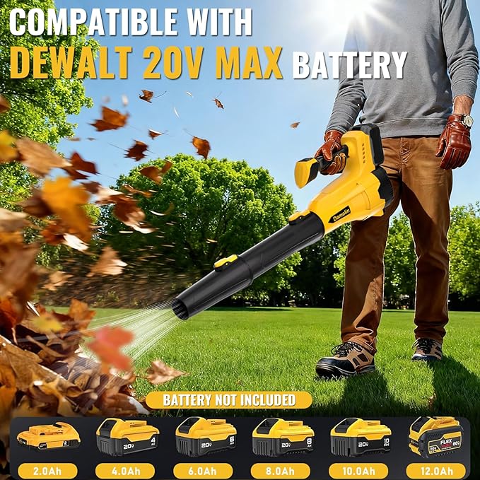 Cordless Leaf Blower Compatible with Dewalt 20V Max Battery, 580 CFM/200 MPH with Turbo Boost, 6 Speed Modes Brushless Motor, Electric Leaf Blowers Battery Powered for Lawn Care, Yard(Tool Only)