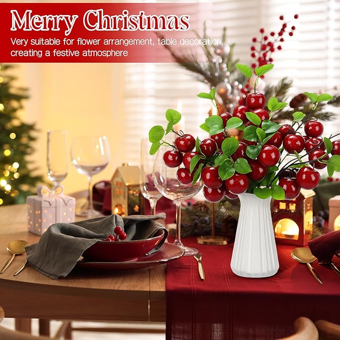 6 Pcs 27.56 Inches Artificial Fake Wine Red Apple Branches Christmas Decoration Realistic Apple Bouquets Tree Branch Fruit Plant for Home Office Vase Filler Shop Decoration