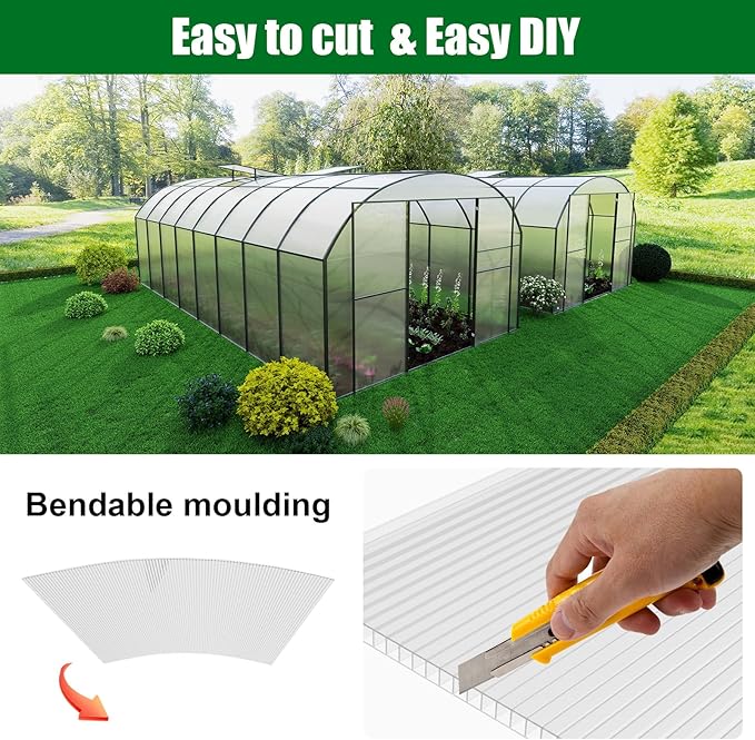 Polycarbonate Greenhouse Panels 5 Pack 4' x 2' x 0.32" Twin-Wall UV-Protected All Weather Plastic Roof Panel Clear Replacement Sheets for Garden Fences, Furniture DIY,Outdoor Roofing
