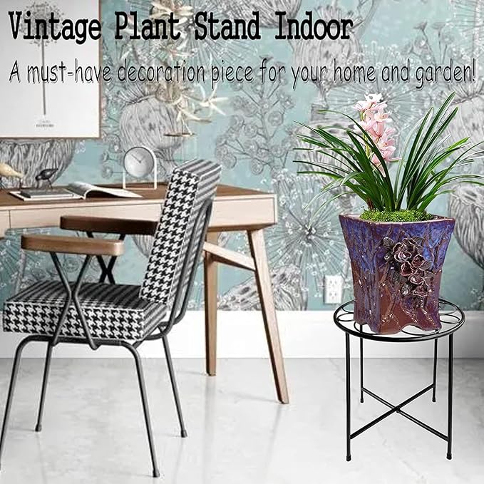 ZEECER Plant Stand, 2 Pack Round Plant Stands Indoor Outdoor, Retro Design 15'' Tall Plant Stand, Rust-proof Coated Metal Plant Pot Stand Flower Stands for Indoor Plants Patio Garden Home Decor Black