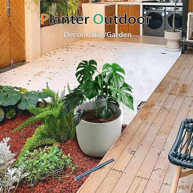 Heyzier Concrete Planter Outdoor Indoor, Large Cement Plant Pots for Trees Flowers (Gray, 18 inch)
