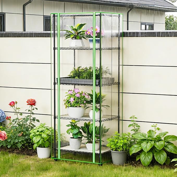 Indoor Greenhouse with Grow Light, 5 Tier Mini Greenhouse, Full Spectrum Grow Light with Timer, Plant Shelf with PVC Cover for Seed Starting, Herbs, Vegetables, Balcony, 23.6×17.7×70.8 Inch