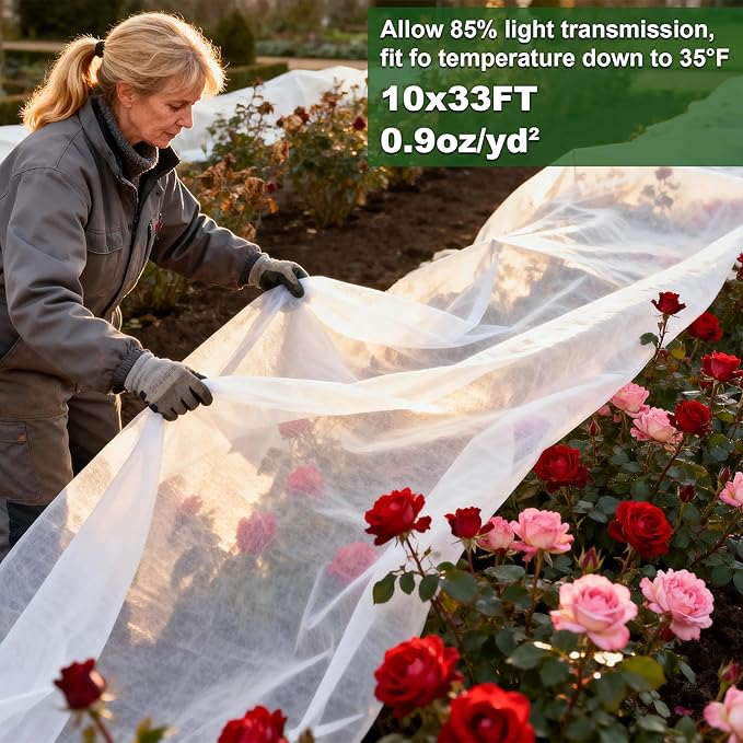 eisoco Plant Covers Freeze Protection, 10x33FT 0.9oz/yd² Winter Floating Row Covers, Frost Cloth Blanket Shade Cloth Garden Fabric Plant Cover for Raised Beds Vegetables Insect Winter Frost