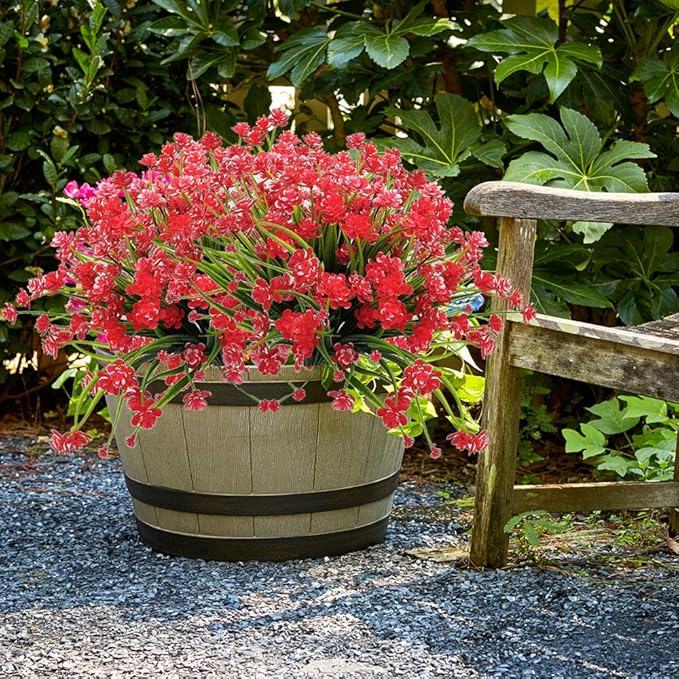Grunyia Artificial Flowers Outdoor UV Resistant Fake Plants Indoor Outside Hanging Planter Home Garden Decor, 10 Bundles (Red)
