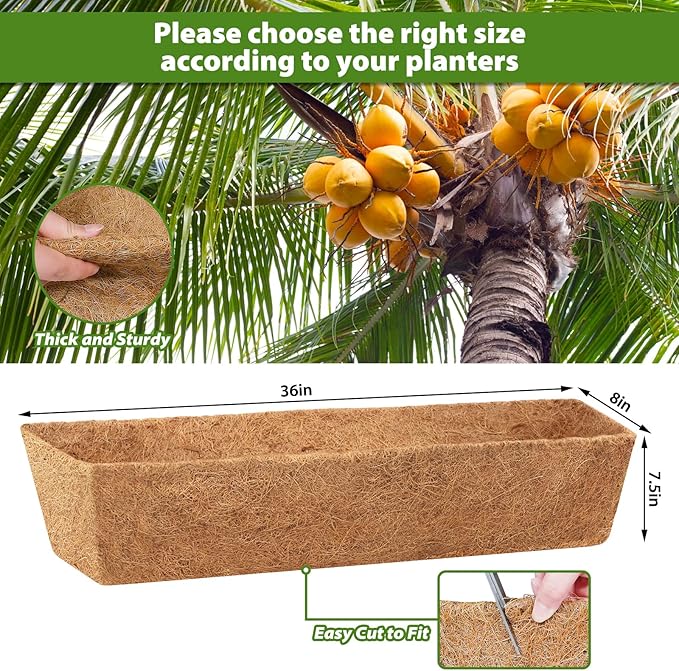 Legigo 4 Pack 36 Inch Square Coco Liners Planter Baskets Liner- Natural Coconut Coir Fiber Liner Replacement, Window Box Liners Trough Coconut Liners for Wall Planter Garden Deck Fence Flower Baskets