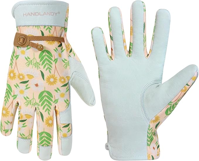 HANDLANDY Work Gloves for Women, Breathable Leather Gardening Glove for Yard Maintenance, Hand Protection with Touch Screen for Gardeners, Farmers