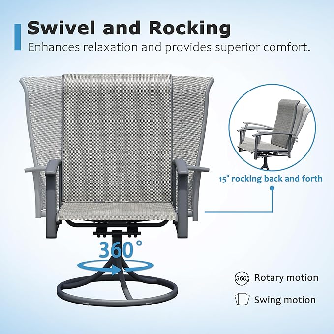 Outdoor Swivel Dining Chair Set of 2, All Weather Patio Dining Chair with Textilene High Back and Metal Frame for Backyard, Lawn Garde and Deck, Grey