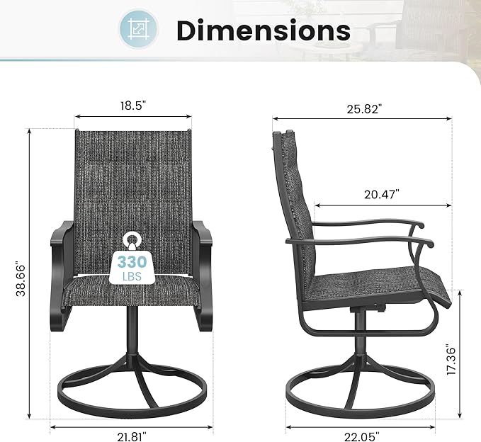 Patio Swivel Chairs Set of 6, Outdoor Dining Chairs with High Back, 360° Swivel Rocker Chair in All-Weather Padded Textilene & Metal Frame for Garden, Porch, Backyard, Balcony(Padded Dark Grey)