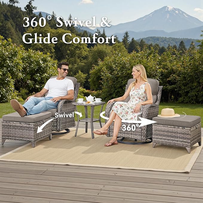 Belord Luxury 6" Thick Cushioned 11 Pieces Patio Furniture Set with Outdoor Couch, Wicker Outdoor Conversation Set with High Back Swivel Rocker Chairs for Deck Porch Yard and Poolside - Grey+Grey