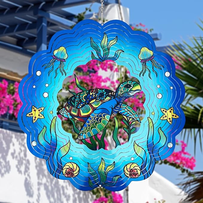 Sea Turtle Wind Spinners Outdoor, Sea Turtle Gifts for Women Mom Grandma Men,12inch 3D Hanging Metal Wind Sculpture for Outside Decor, Birthday for Garden Ornament Decoration