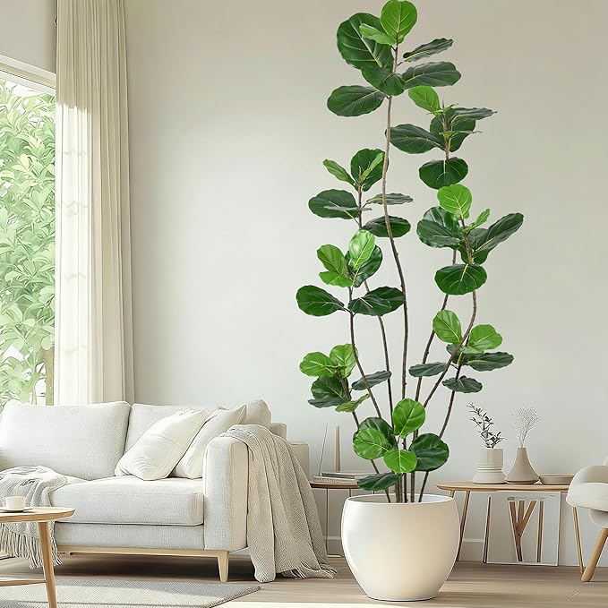 Artificial Fiddle Leaf Fig Tree 7FT- Tall Faux Tree with 54 Lifelike Leaves, 8 Heads, 84" Large Ficus Lyrata Fake Potted Plant for Home Office Living Room Corner Porch Indoor Decor