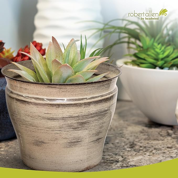 Headwind Glazed Ironstone Vanhorne Collection – 12" Papyrus Beige Decorative Plant Pot – Lightweight & Triple Coated w/Drainage Flower Pot for Indoor Plants & Outdoor Planter Use by Robert Allen