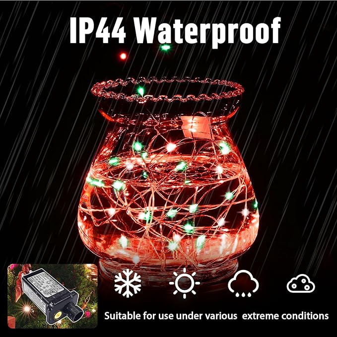 LAMPHOME Fairy Lights Plug in, 33Ft 100 LEDs Waterproof Twinkle Firefly Lights, Adaptor Included, Starry String Lights for Wedding Indoor Outdoor Christmas Patio Garden Decoration, Red and Green