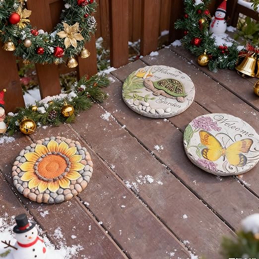 Sunflower Stepping Stones Outdoor Garden - Pavers for Outside Walkway Garden Stones Garden Stepping Stones Outdoor Decorative Stone for Garden 9.5 * 9.5 * 0.7 Inch LC Lcdecohome