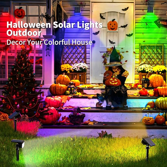 WENATY Solar Spot Lights Outdoor Color Changing, [7 Mode/12 Pack] Christmas Landscape Spotlights, Solar Light Outdoor Waterproof, Led Powered Flood Light for Outside Pathway Yard Garden Tree Halloween