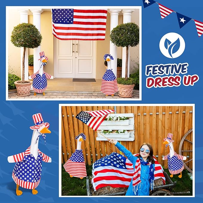 2 Set 4th of July Goose Outfit Lawn Porch Goose Clothes Plastic Goose Lawn Goose Clothing Independence Day Goose Outfit for Patriotic Outdoor Patio Yard Lawn Art Decoration(Classic)