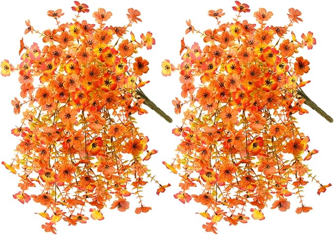 ZFProcess Artificial Fall Flowers for Outdoors, 2PCS Silk Fake Flowers Realistic Daisy Mums UV Resistant Porch Patio Window Yard Decor (Sunset Red)