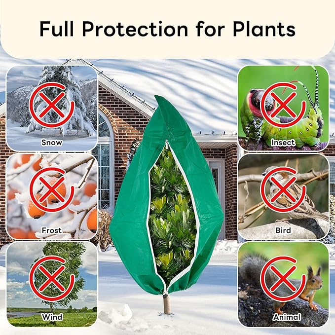 YATHO Plant Covers Freeze Protection 2 Packs 31.5" W X 47.3" H Thicker Large Outdoor Winter Frost Cloths Blankets with Zipper Drawstring, Reusable Garden Tree Cover Bags for Fruit Tree Shrub Potted