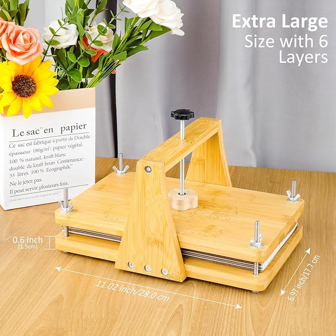 MeRGBWLife Large Bamboo Flower Press Kit – 6 Layers, 11"x7" Even Pressure Plant Press for Adults, DIY Flower & Leaf Preservation for Arts, Crafts, and Dried Plant Projects