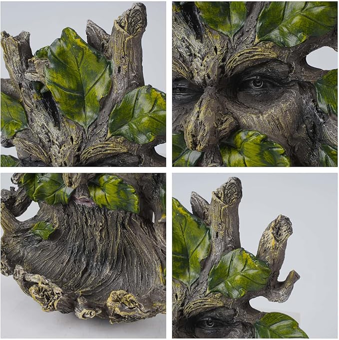 10.3" Whimsical Tree Face Sculpture, Garden Peeker Statue, Outdoor Trunk Tree Huggers Art, Landscape Accent Ornament, Hanging Fairy Elve Figurine for Yard Art, Feeder Decor Wall Mounted Statue