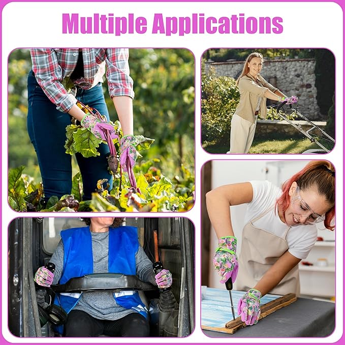 HANDLANDY Work Gloves for Women, Breathable Leather Gardening Glove for Yard Maintenance, Hand Protection with Touch Screen for Gardeners, Farmers