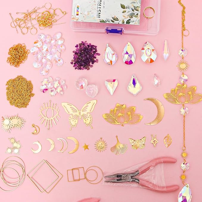 DIY Suncatcher Kit, 402pcs Sun Catchers Making Supplies, Art and Crafts Rainbow Maker for Adults Hanging Prism Sun Catcher with Crystals Indoor Outdoor Garden Party Decor