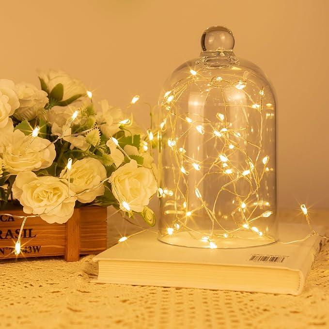 Fairy Lights Plug in, 20FT 200LED Firecracker String Lights Waterproof Silver Wire, for Bedroom/DIY/Party/Garden/Porch/Patio/Backyard/Christmas Tree, with Remote Timer & 8 Modes, Warm White