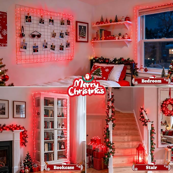 JMEXSUSS 2 Pack Red Fairy Lights Battery Operated, Total 400 LED 132ft Christmas String Lights with Remote, 8 Modes Valentine Lights for Bedroom Wreath Tree Valentine‘s Day Halloween Xmas Decor