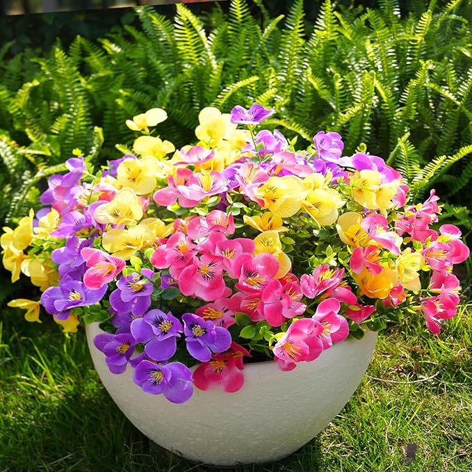 Artificial Flowers for Outdoor, 16 Bundle UV Realistic Fake Faux Plastic Flowers for Outside Indoor Porch Patio Window Box Planter Home Decor