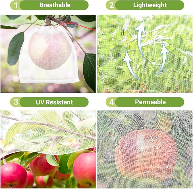 Fruit Bags for Fruit Trees, 25pcs 6x6 in Fruit Protection Net Bags, Garden Netting Mesh Bags with Drawstring Keeping Away Birds Pests Squirrels, Bug Net Bags