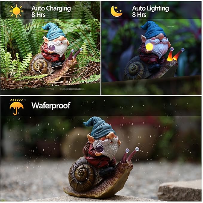 Roundot Gnome Garden Decor Statue Solar Gnomes Decorations for Yard with Lantern Light Outdoor Decorations Patio Birthday Gift for Mom Grandma